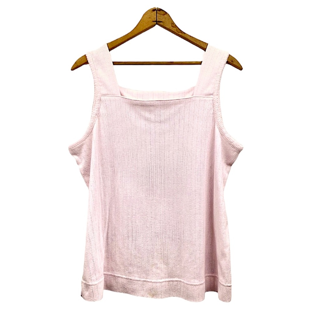 Vintage 90’s Plus Size Baby Pink Square Neck Ribbed Eyelet Tank Top Blouse 1X